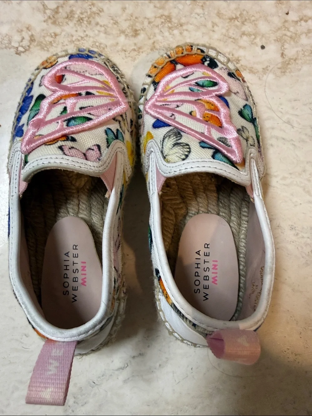 Sophia Webster Kids White Slip-On Moccasins with Pink Butterfly Appliqués
